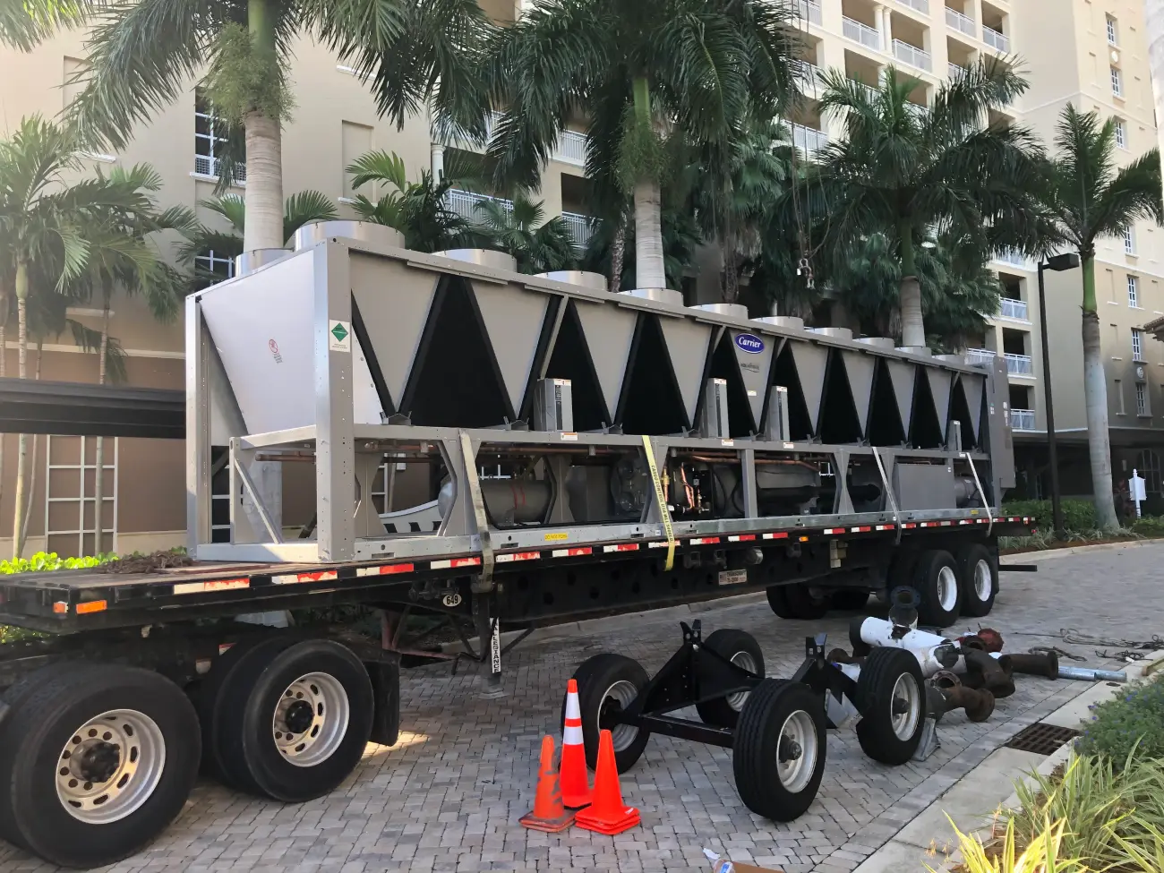 a trailer with a large machine on it